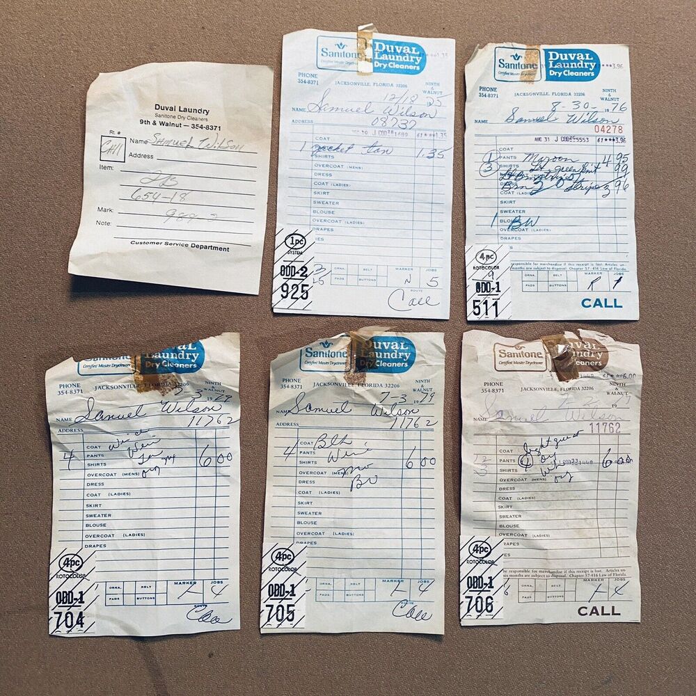Vintage 70s Duval laundry Dry Cleaners Receipt Paper Ephemera Jacksonville FL